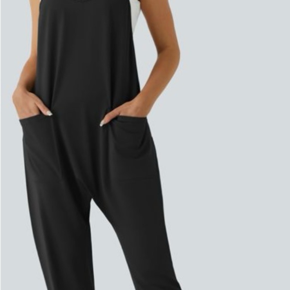 HALARA Black Sleeveless Jumpsuit with Relaxed Fit and Tapered Legs